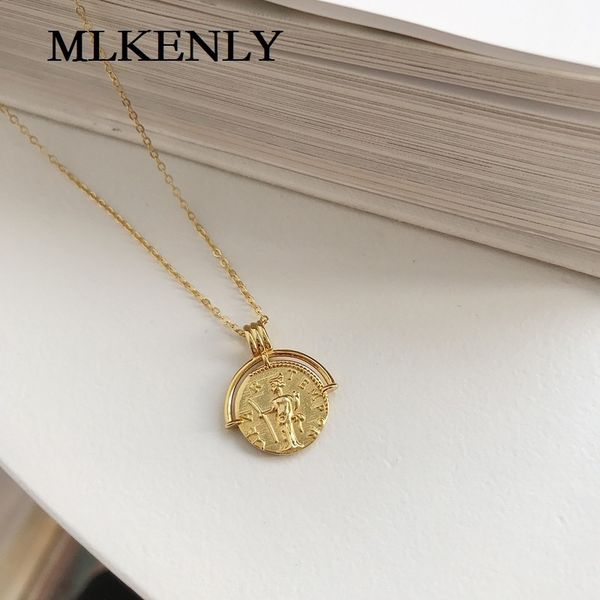 

mlkenly 925 sterling silver long necklace golden clown female coin coin roman wind necklace for girls lovely beautiful