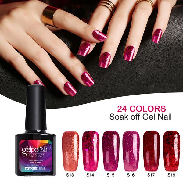 

modelones 190 color glitter color gel polish nail long lasting red series uv nail varnish polish soak off sequins gel, Red;pink