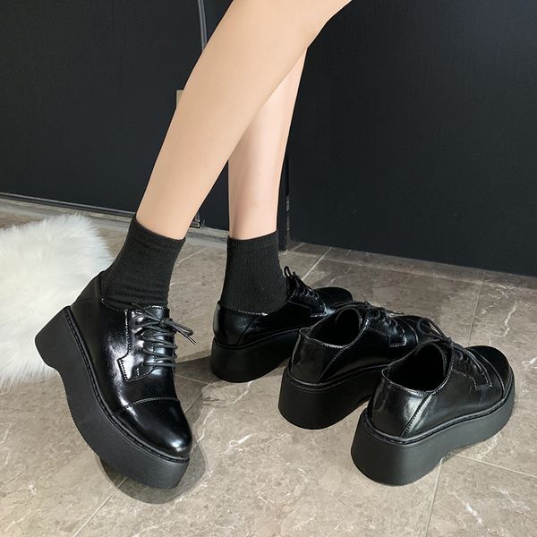

shoes shallow mouth oxfords women's british style casual female sneakers modis round toe clogs platform flats leather preppy, Black