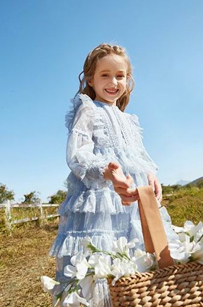 

polka dot girl dress 2020 spring summer new style layered gauze princess dresses baby clothes 2-10y e1019, Red;yellow