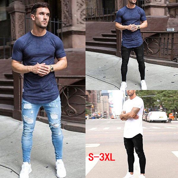 

mens designer jeans brand man jeans washed tight-fitting knee hole casual pants thin section vetements, Blue