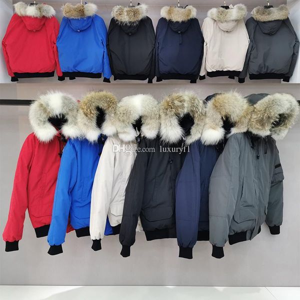 

2020 real wolf fur men de igner winter jacket goo e down jacket pbi bomber parka puffer jacket coat warm overcoat jaqueta red black label
