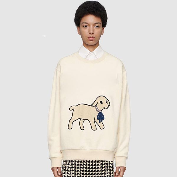 

19fw ягненок аппликация мультфильм crewneck толстовка мужчины женщины милый пуловер осень зима с длинным рукавом толстовка уличная верхняя о, Black