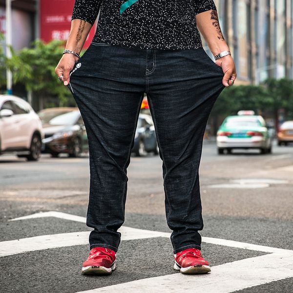 

2019 new fashion streetwear mens elastic waist drawstring jeans vintage black skinny male ripped jeans homme hip hop denim pants, Blue