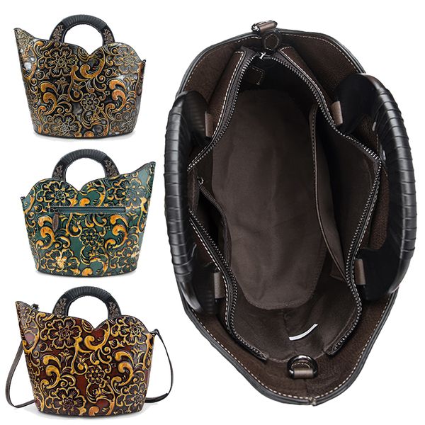 

women original leather casual handbags cross body bags ladies floral bucket bag satchel shoulder bag travel pack totes zipper organizer bags