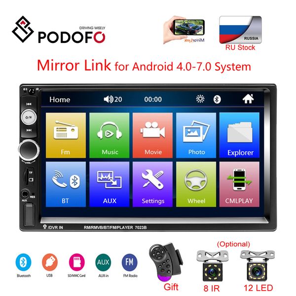 

podofo 7" hd touch screen car monitor car radios mirrorlink 2 din auto radio bluetooth stereo fm recieiver mp5 player camera