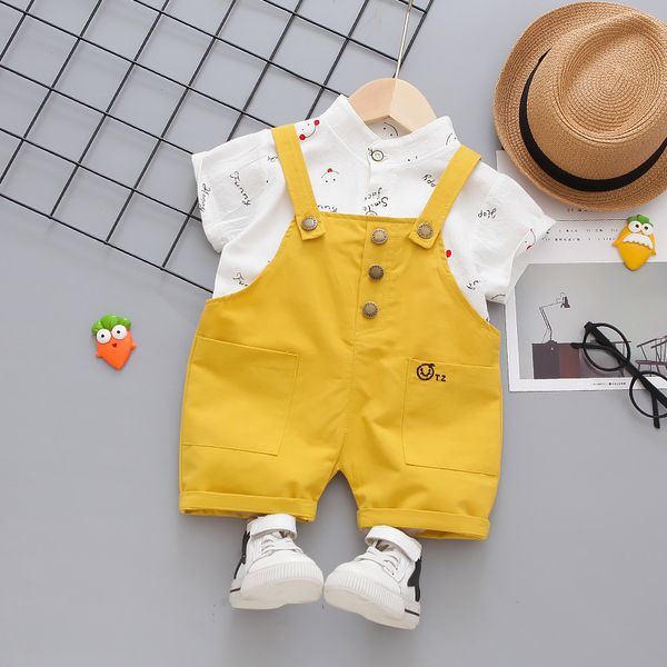 

2020 summer newborn baby boy clothes sets infant clothing printed shirt overalls 2pcs baby boy outfit kids clothing set, White