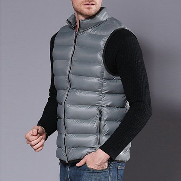 

sfit fashion stand collar men large size loose vest winter new men duck down vest ultralight sleeveless jacket 2019 male, Gray;blue