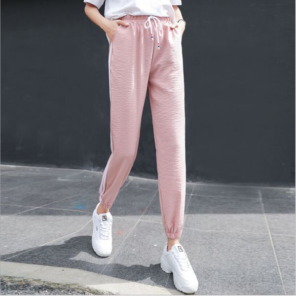 

summer new hipster harem pants 2018 women hip-hop sweatpants harajuku cropped pants striped side sweat female size s-3xl, Black;white