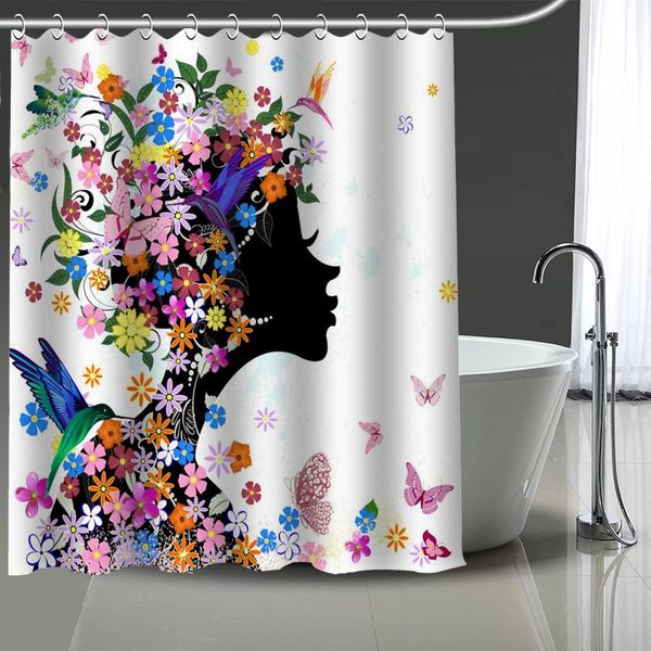 

custom woman flowers printed shower curtain bathroom waterproof polyester washable home bath decor curtains with hooks