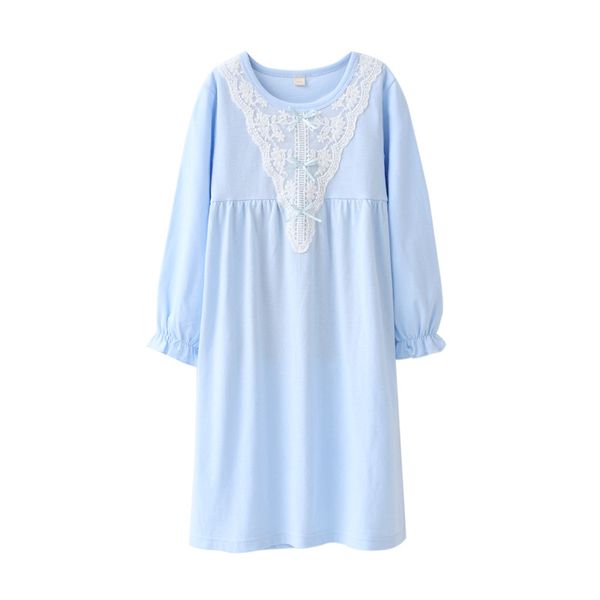 

girls nightgowns spring autumn princess long sleeve nightdress knitted pajamas sleepwear children kids girl nightgown, Blue;red