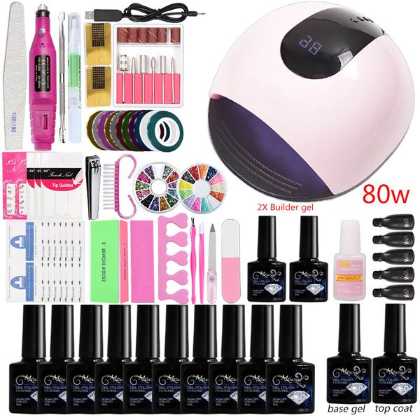 

electric machine accessories set for manicure acrylic kit nail art tool 45w/48w/80w led uv nail lamp 10 colors gel varnish