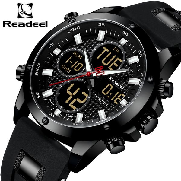 

2019 fashion men watch readeel brand sports watches mens led digital quartz rubber waterproof chronograph watch for men relogio, Slivery;brown