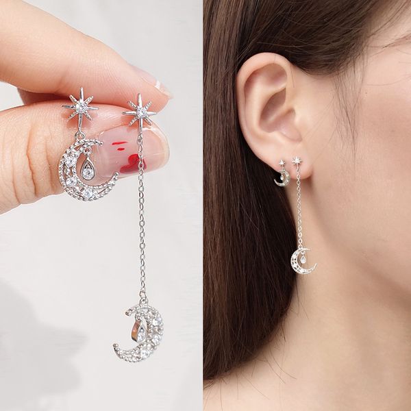

girl heart tassel sterling silver earrings 2019 new long eared line korean version trendy temperament asymmetric xingyue earring