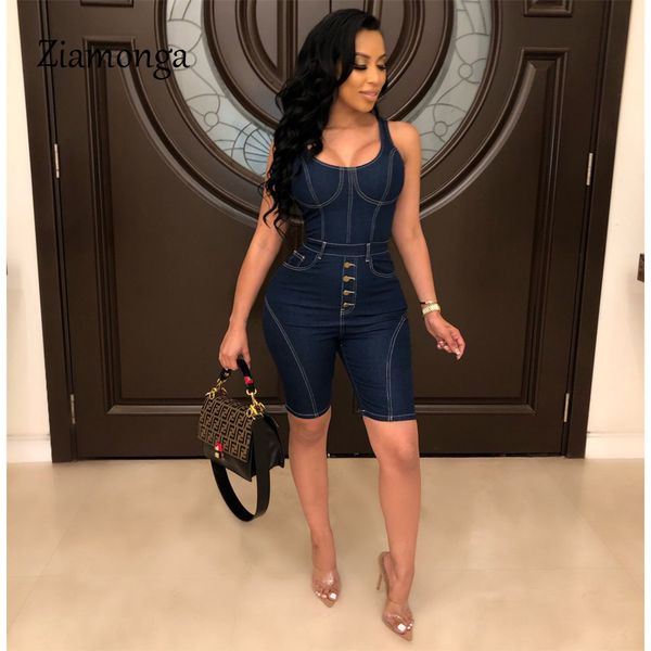 

ziamonga sleeveless denim overalls skinny jumpsuits for women 2019 plus size playsuit casual one piece jumpsuit jeans, Black;white