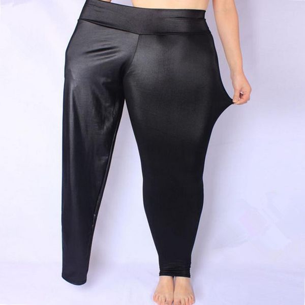 

2018 new women leggings black hip wet look faux leather plus size couro do falso xxxxxl size summer pants women, Black;white