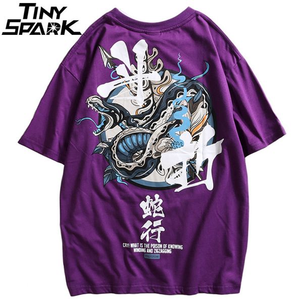 

hip hop t shirt men snake chinese charaters t-shirts harajuku streetwear 2020 spring summer tshirt short sleeve tees cotton cx200702, White;black