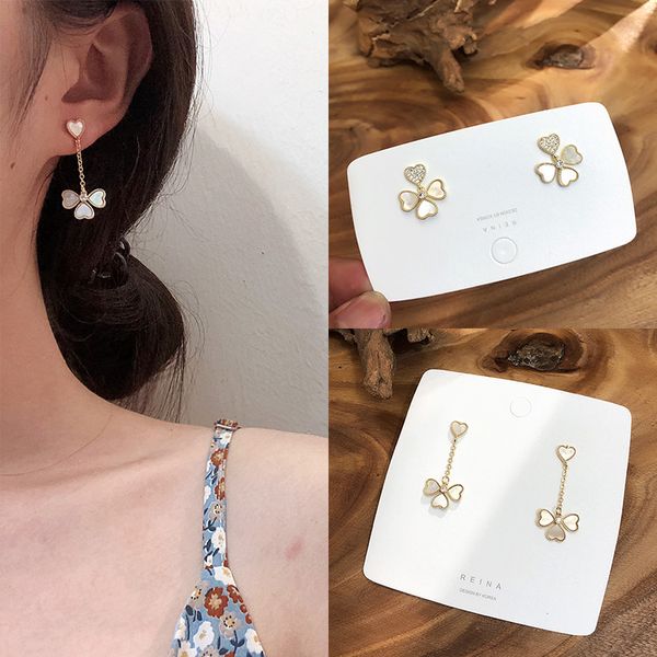 

2019 fashion earring studs trendy cute zircon flower 925 sterling silver long chain drop earrings for women charm jewelry gifts