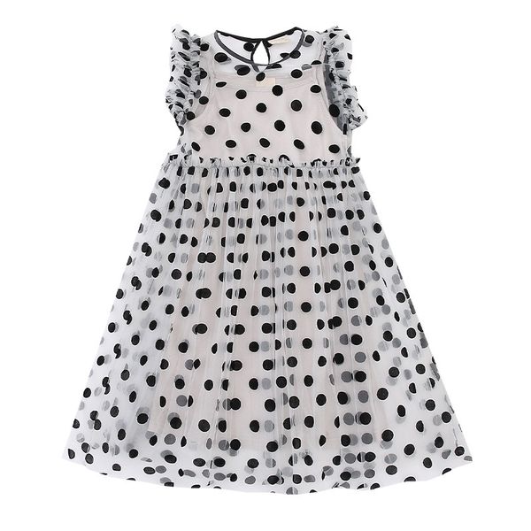

black white dot sleeveless dress age for 4 - 14 years teenage girls chiffon princess costume 2020 new summer kids ruffle frocks, Red;yellow