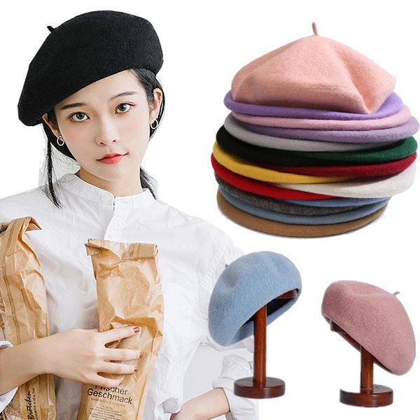 

женщины девушки берет французский художник warm wool зимняя шапочка hat cap vintage plain берет шляпы сплошной цвет elegant lady winter caps, Blue;gray