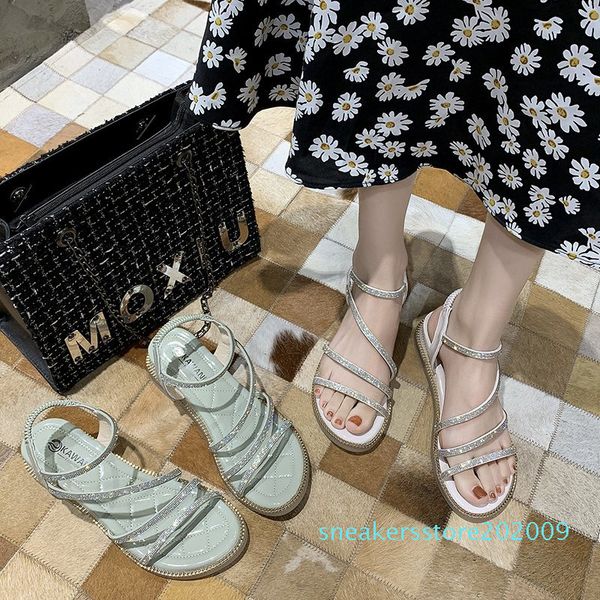 

beige green wedge bohemia sandals women shoes summer sweet crystal narrow band open toe elastic band sandals women 2020 s09, Black