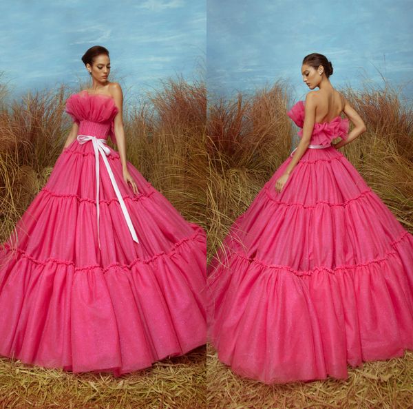 

water melon prom dresses abendkleider strapless a line tulle glitter a line evening dress sweep train custom made formal occasion gowns, Black;red