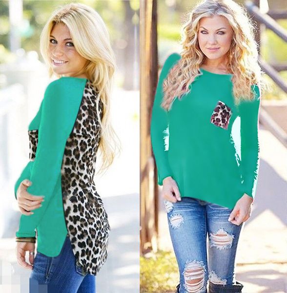 

wholesale t shirts women round neck long sleeve chiffon blouse lady shirt knitting stitching leopard t-shirt plus size clothing, White