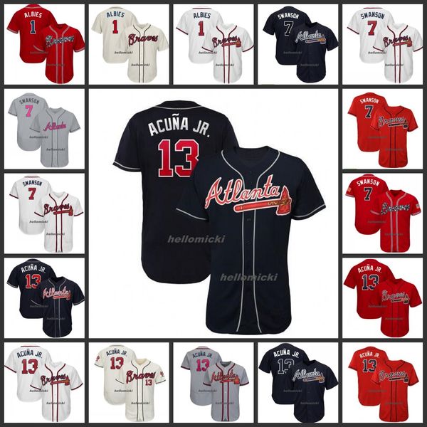 

Mens 2019 Braves Jersey 1 Ozzie Albies 7 Dansby Swanson 13 Ronald Acuna Jr. Atlanta White Navy Red Gray All Stitched Jerseys top quality