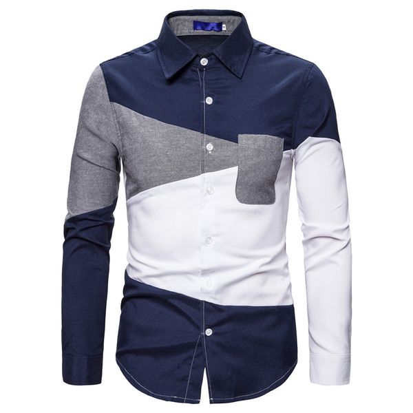 

new fashion casual men shirts men's fashionable personality color patchwork long sleeve shirt men's clothing drop shipping, White;black