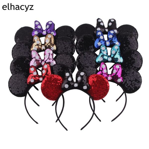 

10pcs/lot 2020 hair style classical dot sequins hair bow mouse ears kids girl for party hairband diy accessories, Slivery;white