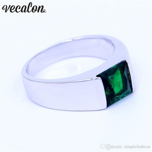 

vecalon fine green birthstone men rings princess cut 3ct 5a zircon cz 925 sterling silver engagement wedding band ring for men