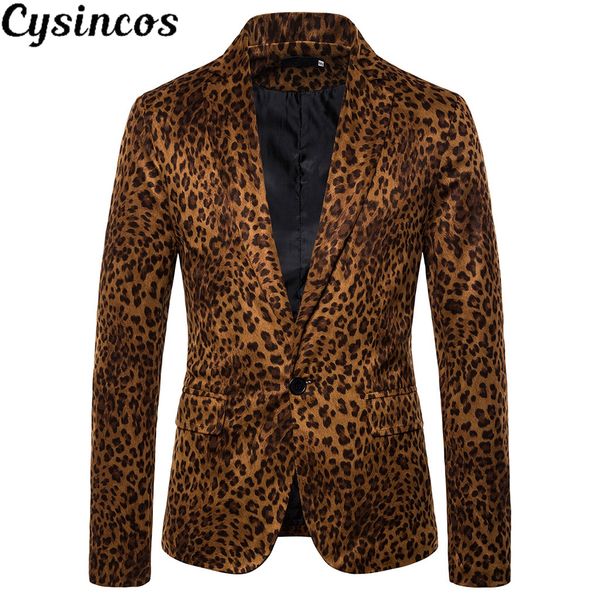 

cysincos men's slim leopard print small suit korean style fashion nightclub coat flower blazer night male singer costume, White;black