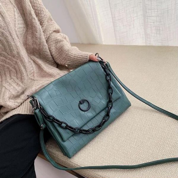 

vintage fashion chain tote bag 2020 new quality pu leather women's designer handbag crocodile pattern shoulder messenger bag