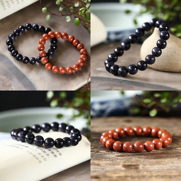 

beaded jewelry natural crystal blue sand bracelet gold sand stone single circle hand string starry sky bracelet men and women fund, Black