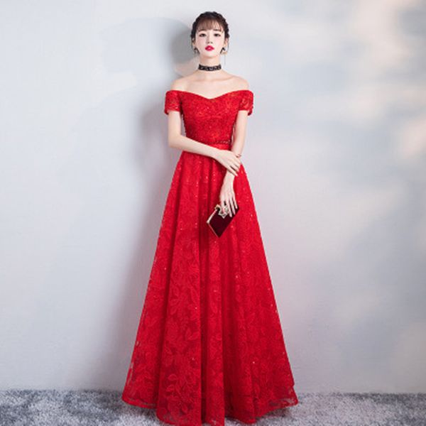 

2019 sequins lace a-line bateau party gowns with lace up plus size long formal evening celebrity dresses be20, Black;red