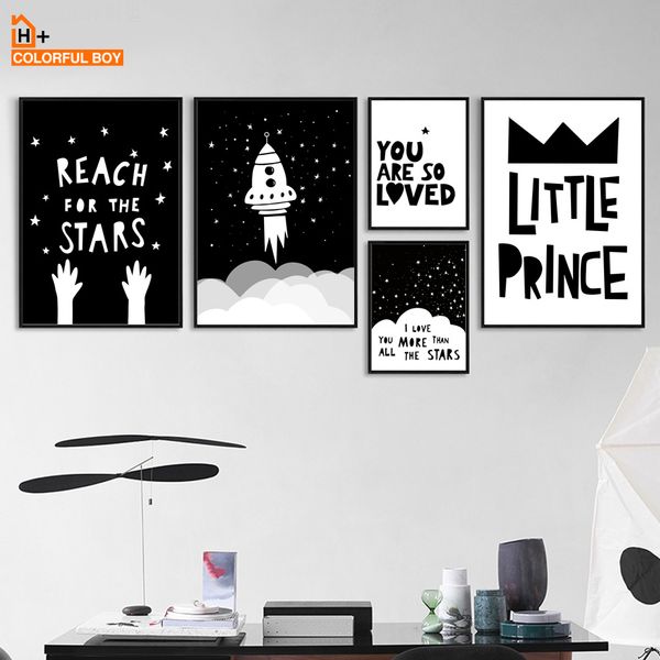 

rocket crown little prince stars wall art canvas painting nordic posters and prints cartoon wall pictures boy kids room decor