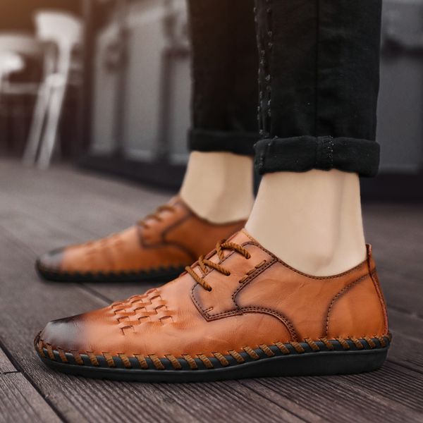 

fashion 2020 trend men casual shoes men shoes genuine leather loafers moccasins slip on men's flats male driving 38-48, Black