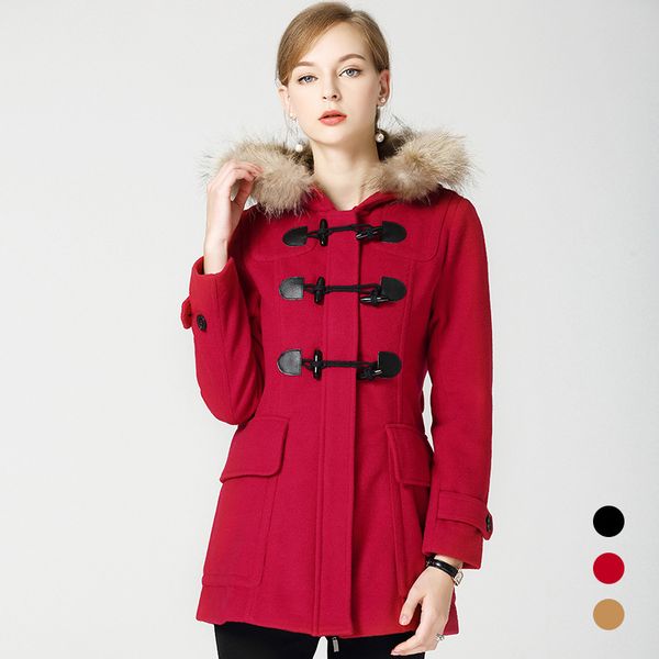 

fashion women's woolen coat 2019 fall/winter women hooded overcoat a811, Black