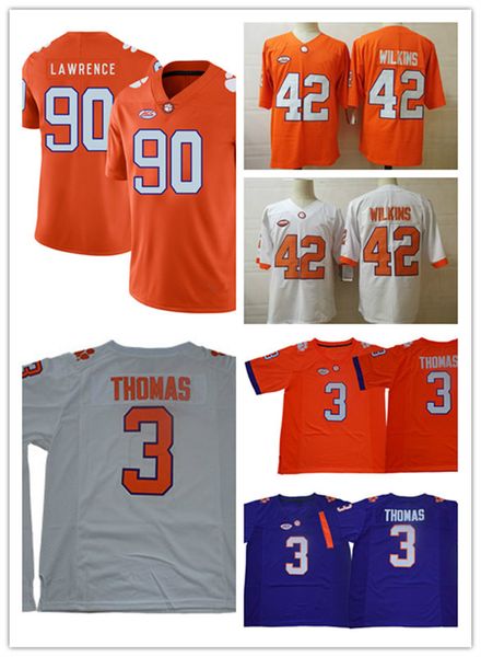 

men ncaa clemson tigers xavier thomas football jersey stitched 42 christian wilkins 90 dexter lawrence clemson tigers jersey s-3xl, Black
