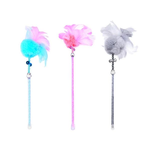 

cat teaser wand cat pet teaser wand feathers rhinestone bell kitten interactive teasing rod pole toys