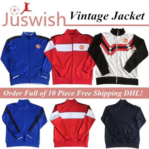 

retro version 1984 red 2010 blue 1990 united america centenary soccer jersey jacket full zip football 1998 psv manchester 1996 madrid barce, Black;red