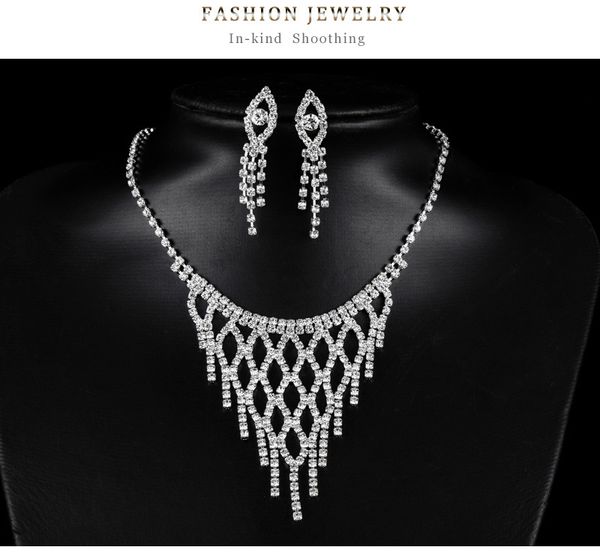 

модные преувеличенные свадебные хрустальные кисточки личности свадебного изысканного кулон ожерелье / серьги банкетный комплект ювелирных из, Silver