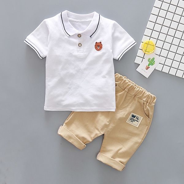 

baby boys summer cotton clothes set fashion cartoon bear sports suit for a boy t-shirt + shorts children clothing, White