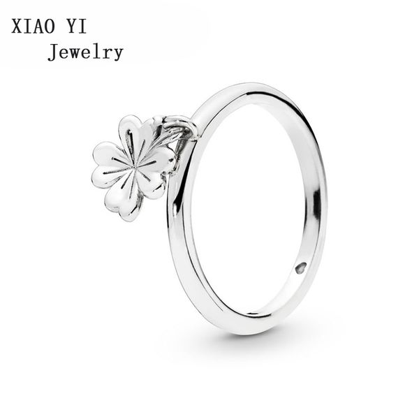 

xiaoyi 100% 925 new 2019 spring 197938 hanging clover ring four-petal flower suitable for women to attend a party quality jewelry, Golden;silver