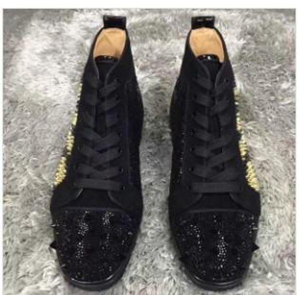 

italian-made black stone,high golden,sliver spikes sneakers shoes women,men red bottom rivets lace-up perfect luxury leisure flats 05057