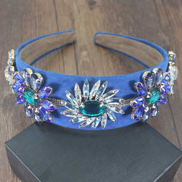 

luxury blue geometric pearl hair band baroque headband big gem pearl wild fashion temperament t stage catwalk hair accessories, Golden;white