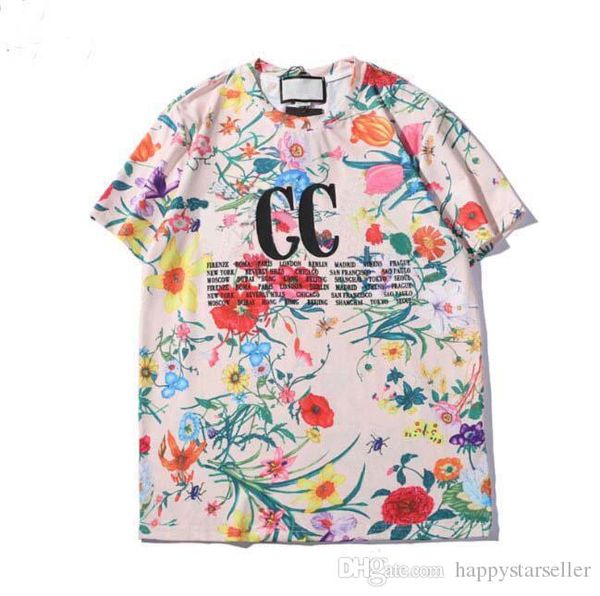 

r mens t-shirts luxury floral print t-shirt popular hip hop loose leisure men and women tee, White;black