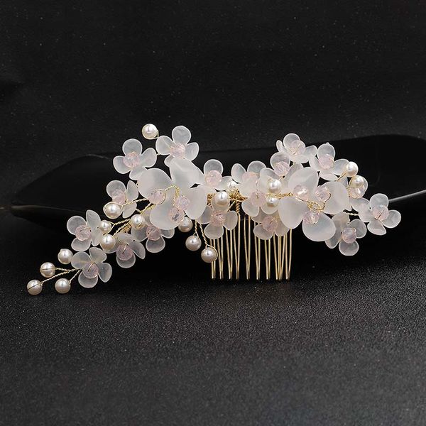 

forseven women girl birthday bride noiva wedding party flower crystal simulated pearls hair combs headpieces hair accessories, Golden;white