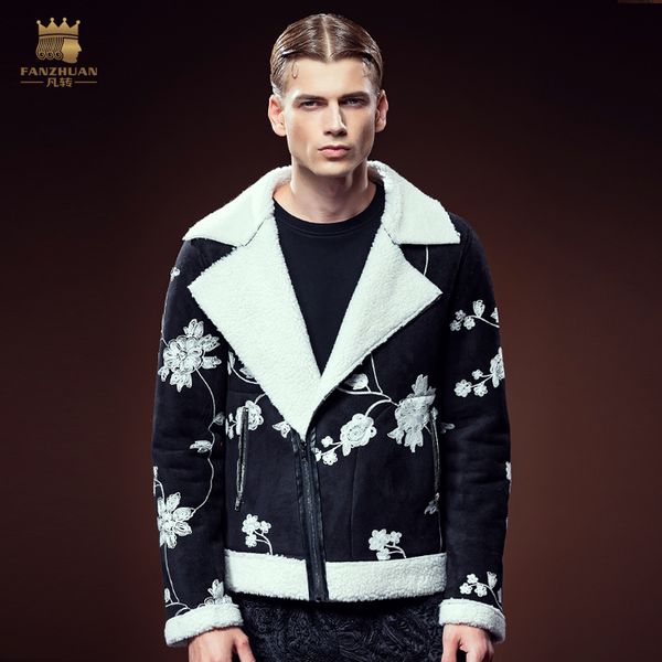 

бесплатная доставка новое поступление мужской мужской моды повседневная 2016 личность лацкан меховая куртка толстый флис вышивка пальто 0027, Black;brown