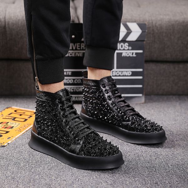 

2019 new designer shoes high gang men's winter trend red hip hop shoes men's martin boots hair stylist shoes, Black